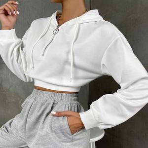 Nouveauté 2026 – Sweat à capuche personnalisé en coton respirant avec logo frontal pour femme, manches longues, coupe décontractée, style crop top - Product Image 6
