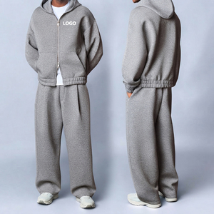 Ensemble de survêtement ample style classique avec double fermeture éclair, sweat à capuche épais 500 GSM et pantalon de jogging large, style streetwear hip-hop - Product Image 1