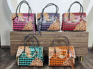 Bolso Tote de Cuero Vacuno Hecho a Mano a Bajo Precio con Patrón a Cuadros, Bolso de Mano Estilo Occidental, Bolso Cruzado de Moda para Mujer - Product Image 4