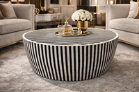 Table basse ronde Wabi-Sabi de luxe, rayée noir et blanc, table de salon moderne