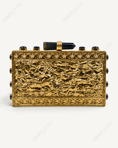 Blue Tiger Eye Gemstone <b>Clutch</b> Purse | Handmade Ornate Floral Natural Stone Minaudiere | Luxury Bridal <b>Wedding</b> Evening Bag - Product Image 3