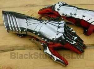 ถุงมือเหล็กกล้าไร้สนิมชุบเงินขัดเงา สไตล์อัศวินแฟนตาซีแบบกอธิค งานฝีมือโลหะโบราณ - Product Image 2