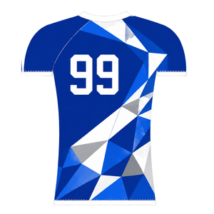 Camiseta Deportiva de Manga Corta Azul Rey y Blanca con Cuello Redondo, Diseño Geométrico, Compresión Atlética para Entrenamiento de Alto Rendimiento - Product Image 2