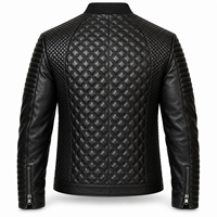 Blouson d'hiver pour homme en cuir véritable noir et toile, col en V, fermeture éclair intégrale, style motard, personnalisable