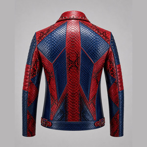 Nouvelle arrivée : Blouson en cuir pour homme grande taille, col montant, fermeture éclair, style motard, effet peau de serpent - Product Image 4