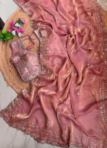 Designer Embroidery Sequence Work Fandy <b>Satin</b> Silk <b>Saree</b> Paired With Fully Stitched Sequence Work Fandy <b>Satin</b> Silk Blouse - Product Image 1