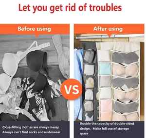 Organisateur de vêtements double face en nylon marron, capacité de rangement 2 kg, sacs organisateurs de sous-vêtements avec cintre, sac grande capacité - Product Image 3