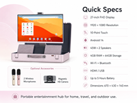 Hub de divertissement portable de 27 pouces, écran tactile Android 14, haut-parleurs doubles de 45 W, Wi-Fi Bluetooth, étui de transport pour le divertissement