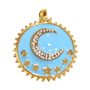 จี้พระจันทร์และดาวเคลือบทอง 14k ประดับด้วยอีนาเมล บนตัวเรือนเงินแท้ 925 เครื่องประดับทางศาสนา - Product Image 3