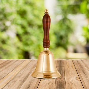 Brass Hand Bell Wooden Handle <b>Vintage</b> Decorative Brass Bell Bell Wooden Grip Reception <b>Desk</b> Bell Nautical Home Decor Wedding - Product Image 1