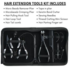 Hair Extension Tools Kit Tape In Crimping Remover Plier Keratin Bond Cutter Hook Loop Comb <b>Needle</b> Scissor Parting Finger Salon - Product Image 2