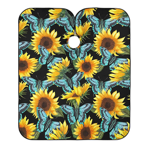 Cape de coiffure à motif tournesol et papillon, en polyester, résistante à l'eau, pour salon de coiffure, coupe de cheveux, avec fermeture à bouton-pression réglable - Product Image 6