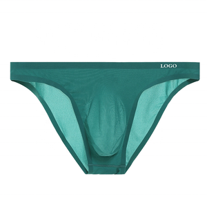 <b>Men's</b> Breathable Low-Rise Seamless Spandex/Nylon Handwash <b>Thongs</b> G-String Briefs Solid Color Waist Logo Underwear - Product Image 1