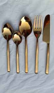 Luxury Minimalist Gold Plated Stainless Steel Flatware Set <b>Mirror</b> Polish Black Handle Dishwasher Safe Dinner Spoon Fork Knife - Product Image 4