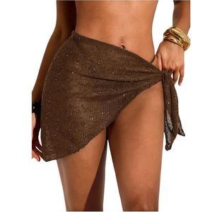 Pareo de lentejuelas para mujer con lazo lateral, minifalda cruzada de ganchillo para playa - Product Image 1