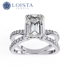 Bague de fiançailles LOISTA en diamant taille émeraude, alliance en platine avec diamants latéraux, certifiée GIA, style classique pour femme - Product Image 2