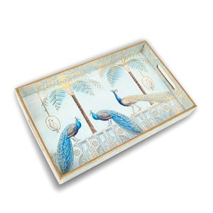 Plateau de service en bois de Sheesham avec motif de paon sculpté à la main - Vente en gros - Product Image 3