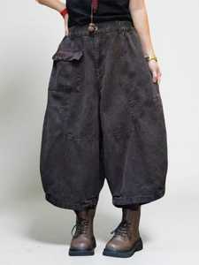 Women's Mid Waist Striped <b>Harem</b> Pants Cotton Corduroy Loose Fit Drawstring Bohemian Style With Pockets - Product Image 3