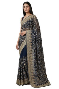 Sarees de Georgette para Novia, con Bordado de Hilo Zari, Pedrería, Reversibles, Ropa de Fiesta India y Pakistaní - Product Image 3