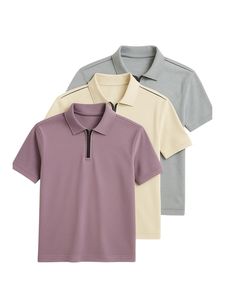 Men's 100% Cotton Knitted <b>Polo</b> <b>Shirt</b> Short Sleeve <b>Zip</b> Placket Breathable Casual Wear - Product Image 1