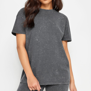 T-shirts pour femmes de qualité supérieure, gris, effet délavé, manches courtes, col rond, séchage rapide, confortables, vêtements décontractés pour femmes - Product Image 5