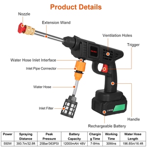 Portatile Cordless 48V 12000mAh elettrico lavaalimentazione 363PSI ad alta pressione acqua spruzzatore 2 ugelli per auto ricaricabile - Product Image 2