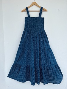 Vestido Maxi de Algodón Azul con Puntos para Mujer, Vestido Largo de Verano con Escote Fruncido sin Mangas y Volantes, Estilo Boho para Vacaciones - Product Image 5
