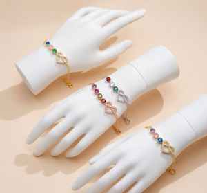 Platinum CZ Diamond Heart Charm <b>Bracelets</b> Multi Color Stone Black Rhodium Plated <b>Adjustable</b> Link <b>Bracelet</b> for Women Gift - Product Image 1