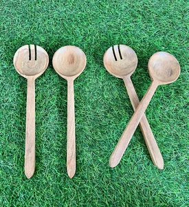 Ensemble de cuillères et fourchettes à salade en bois faites à la main avec logo personnalisé, manche en rotin, ustensiles de cuisine écologiques, ensemble d'ustensiles de service - Product Image 5