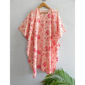 ชุดเดรสผ้าฝ้ายโบฮีเมียนทำมือ คอวี แขนทรงปีกค้างคาว ลายพิมพ์บล็อก ลายดอกไม้ ซักได้ ใช้คลุมชายหาด ทรงหลวม สไตล์ทูนิค สำหรับฤดูร้อน - Product Image 5
