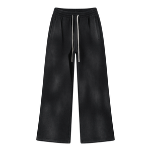 Pink Wide Leg Drawstring Casual Pants Elastic Waist Side Pockets Unisex Canvas <b>Trousers</b> <b>Summer</b> Street Eco-Friendly Embroidery - Product Image 6