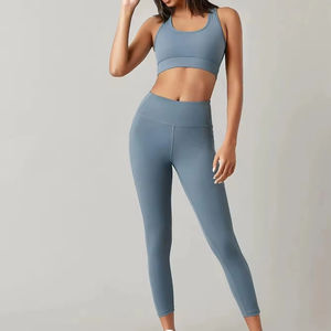 Ensemble de vêtements de sport respirants en dentelle de couleur personnalisée, sans couture, soutien-gorge de sport, leggings de yoga, ensemble de gym pour femmes - Product Image 1