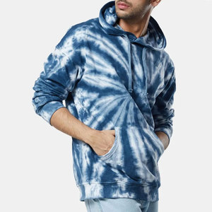 Sweat-shirt à capuche en molleton tie-dye brodé pour homme, coupe ample, décontracté, motif bleu et blanc, manches régulières, vêtements d'hiver - Product Image 6