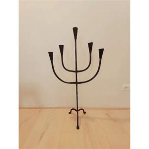 Modern Minimalist <b>Black</b> Metal <b>Candelabra</b> Tall Floor Standing 5-Head Candle Holder Stand for Hospitality Restaurant Table Decor - Product Image 1