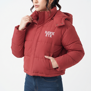 Manteau court matelassé pour femme, veste d'hiver rembourrée à manches longues, fermeture éclair sur le devant, ourlet ajustable, vêtement d'extérieur décontracté - Product Image 3