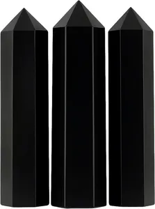 Pointe de crayon en obsidienne noire naturelle, pierre précieuse en cristal noir poli, fournisseur en gros pour l'artisanat, les grilles de cristal et le bricolage - Product Image 2
