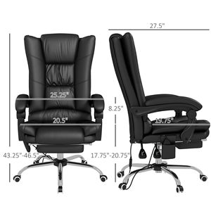 PU Leather Heated Massage Executive Desk Chair with 4 Vibration Points Reclining and Adjustable <b>Footrest</b> Black Nylon Material - Product Image 3