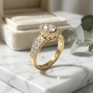แหวนเพชรทรงลูกแพร์ 1.15 กะรัต - ดีไซน์ฮาโลแบบประดับเพชรสองชั้น - Product Image 3