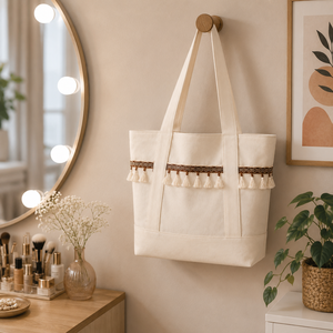 Luxury Cotton <b>Canvas</b> Bohemian Style Shoulder Tote <b>Bag</b> Tassel Lace Eco Friendly Lightweight Reusable Shopping Travel Daily Carry - Product Image 3