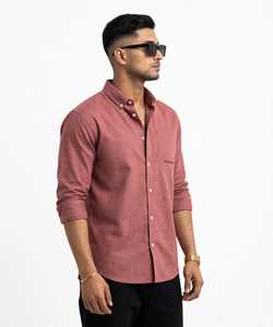 <b>Men's</b> Solid <b>Pink</b> Herringbone Summer Long Sleeve Casual <b>Shirt</b> Turn-down Collar Single Breasted Loose Fit 100% Polyester - Product Image 3