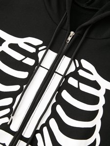 Sudadera con capucha gótica de esqueleto con cremallera completa personalizada, gráficos únicos inspirados en huesos, diseño de manga larga y estilo urbano a la moda. - Product Image 5