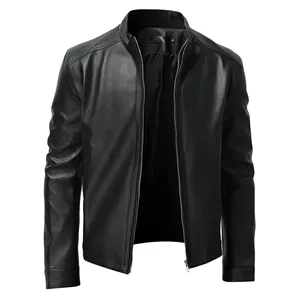 Chaqueta de Motociclista Vintage Premium GURUNA-Z para Hombre, Cuero PU Marrón, Cuello Alto, Cierre de Cremallera, Bloques de Color, Resistente al Viento, Forro Grueso de Lana - Product Image 1