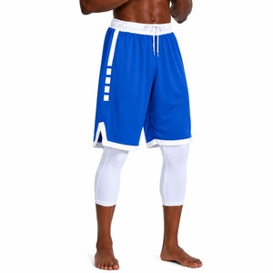 Shorts de basket-ball personnalisés pour homme, bleu et blanc rayés, séchage rapide, coupe athlétique, respirants, vêtements de sport d'été. - Product Image 1