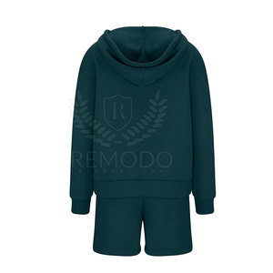 OEM/ODM Custom Logo Printed Loungewear Outfit For <b>Women</b> <b>Long</b> <b>Sleeve</b> Durable Cotton Fiber Zipper Hoodie Short Set With Hood - Product Image 2