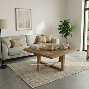 Rustic Handmade Wood <b>Coffee</b> <b>Table</b> Reclaimed Boat Wood Antique Square Top Natural Finish Indoor Outdoor Living Room Furniture - Product Image 5