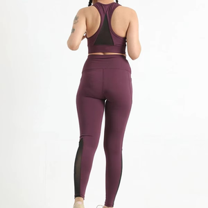 Ensemble de yoga bordeaux pour femme : haut court dos nageur et leggings taille haute, 2 pièces, tenue de sport sans couture en Spandex et Polyester - Product Image 2