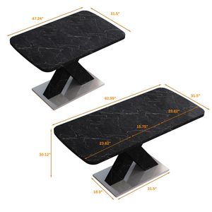 Tavolo da Pranzo Moderno Quadrato con Piano in Marmo Nero Stampato Estensibile e Base in Metallo a X in MDF W757S0001 - Product Image 5