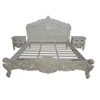 Ensembles de lit en bois Reproduction antique Meubles de chambre à coucher Rococo avec sculpture complète conçus pour la maison européenne classique meublée