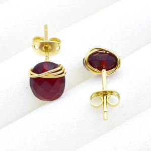 Garnet Wire Wrapped Oval <b>Stud</b> <b>Earrings</b> 8-10 Handmade Red Gemstone <b>Studs</b> January Birthstone <b>Crystal</b> Jewelry Gift - Product Image 4