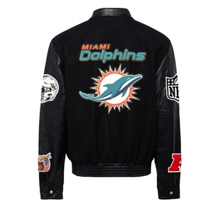 Chaqueta Varsity de Lana y Cuero de los Miami Dolphins, Color Negro - Product Image 2